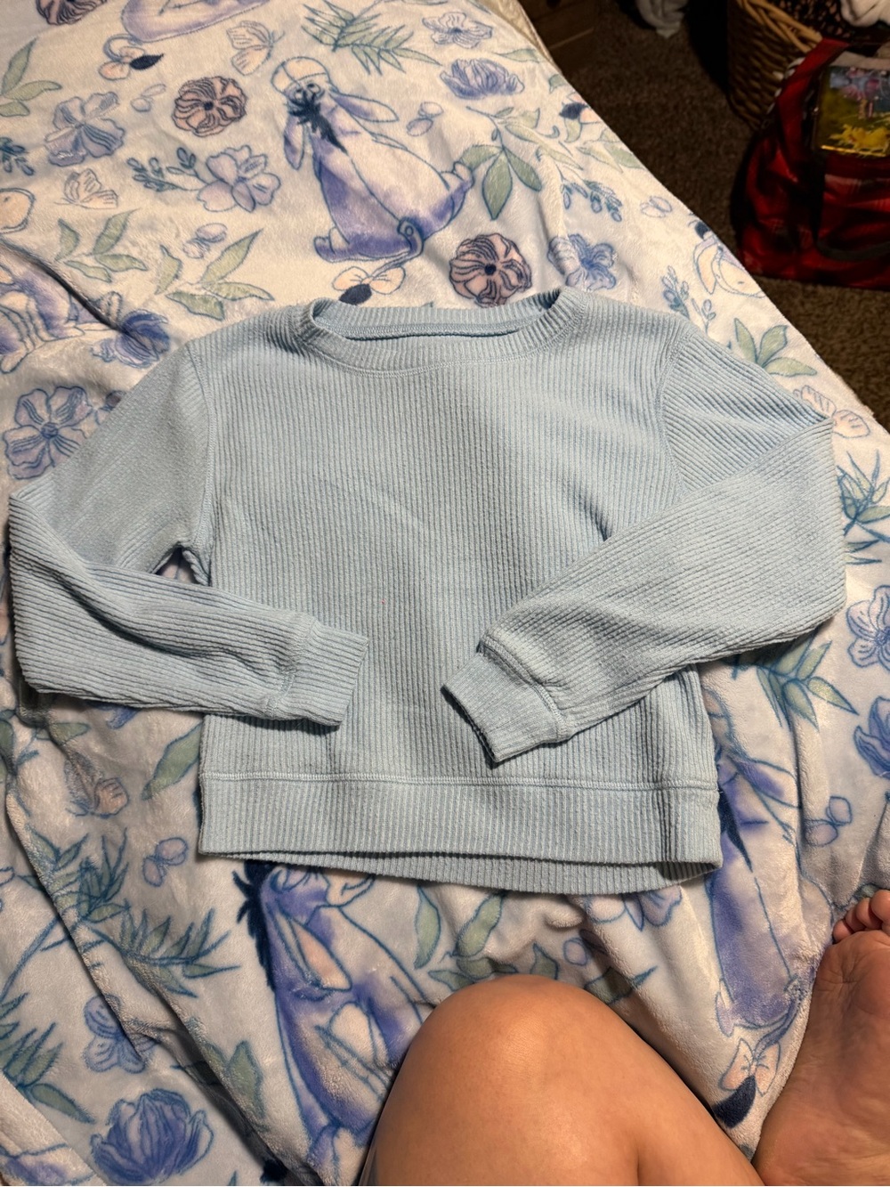 🌧️🐣Kids Long Sleeve Ribbed Crewneck Tee in Light Blue